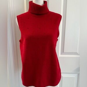 Vtg Jones New York Country Women’s Turtleneck Sweater Vest Beaded Sz M‎ Wool